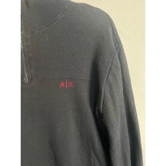 ARMANI EXCHANGE 1/4 Zip Pullover Sweater Black Knitted 100% Cotton Men's Sz M - Picture 5 of 13